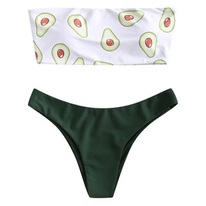 Avocado Print Tube Top Two Piece Bikini